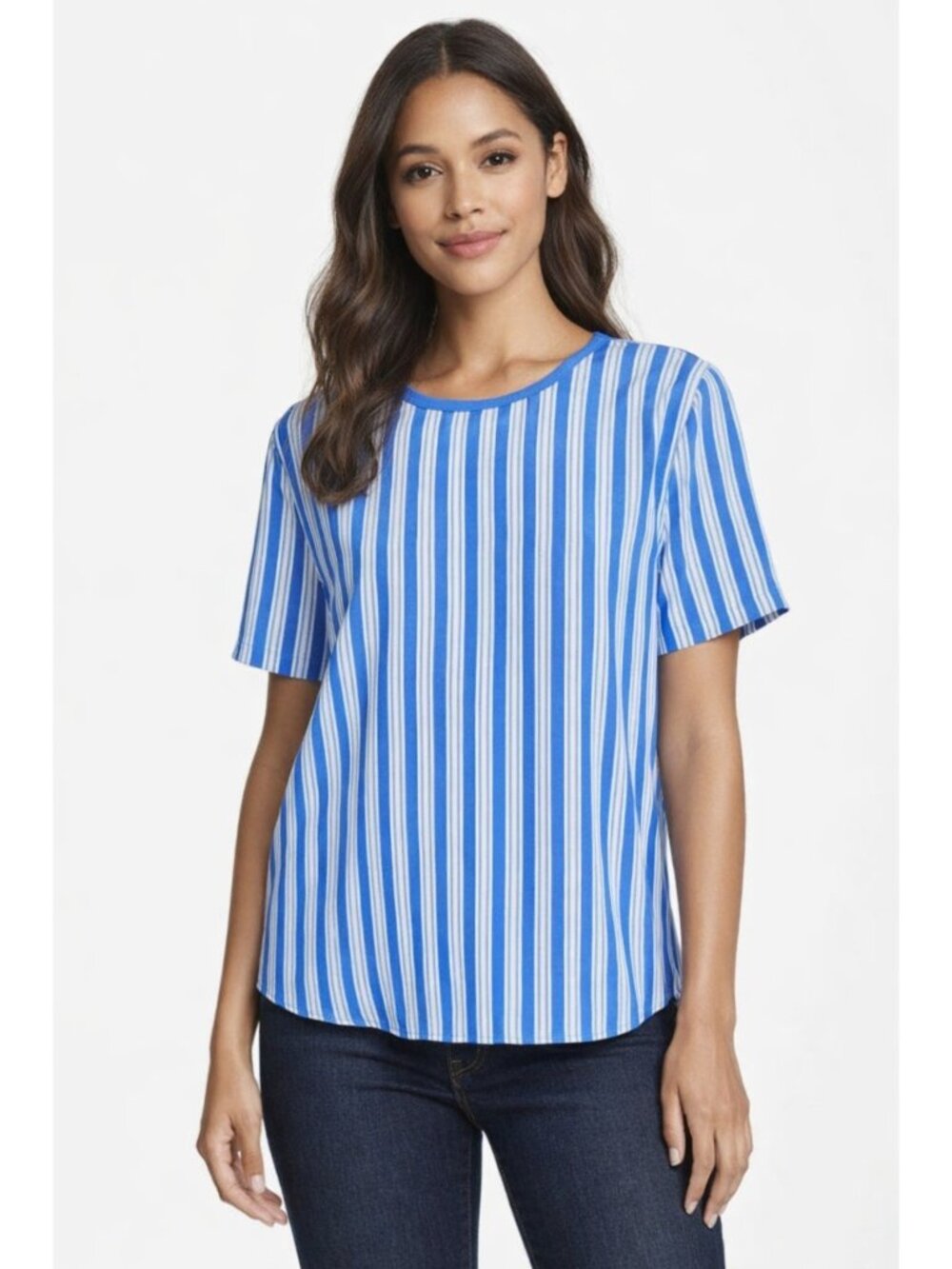 NWT Equipment Riley in Amp Blue Stripe White Contrast Back Relaxed Silk Shirt M